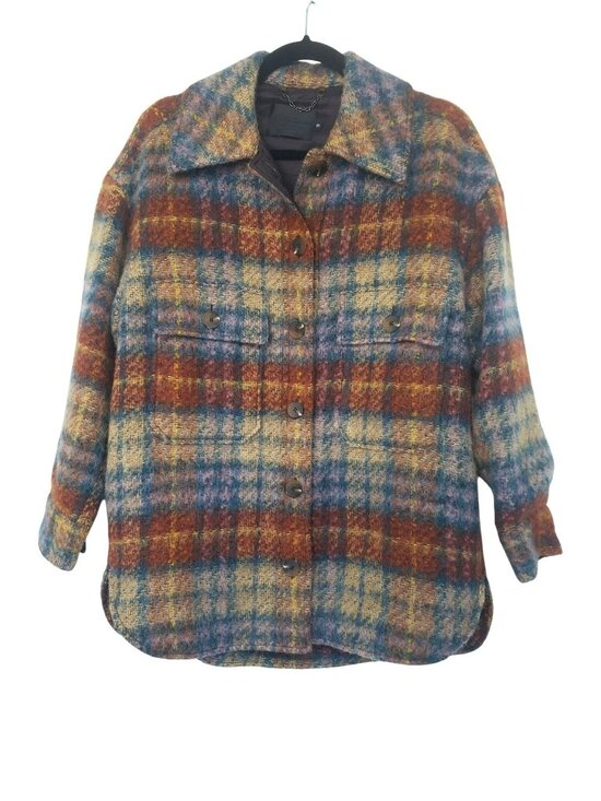 No. 6 Store Jackets & Blazers - No. 6 Store Wilson Jacket Wool Blend Plaid Shacket Oversized Fuzzy Blue Purple